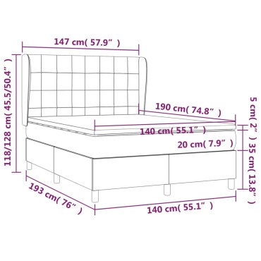 vidaXL Κρεβάτι Boxspring με Στρώμα Σκούρο Καφέ 140x190 εκ. Υφασμάτινο