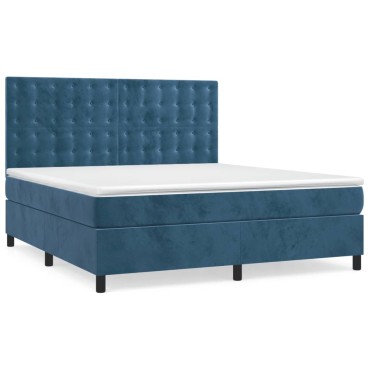 vidaXL Κρεβάτι Boxspring με Στρώμα Σκούρο Μπλε 160x200 εκ. Βελούδινο