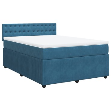 vidaXL Κρεβάτι Boxspring με Στρώμα Μπλε 160x200cm Βελούδινο 1 τεμ. - Διπλό