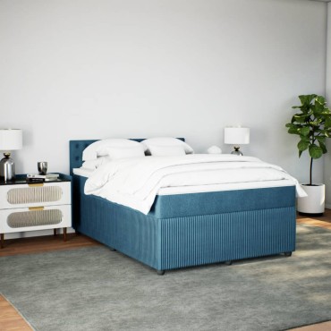 vidaXL Κρεβάτι Boxspring με Στρώμα Μπλε 160x200cm Βελούδινο 1 τεμ. - Διπλό