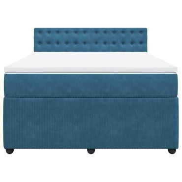 vidaXL Κρεβάτι Boxspring με Στρώμα Μπλε 160x200cm Βελούδινο 1 τεμ. - Διπλό