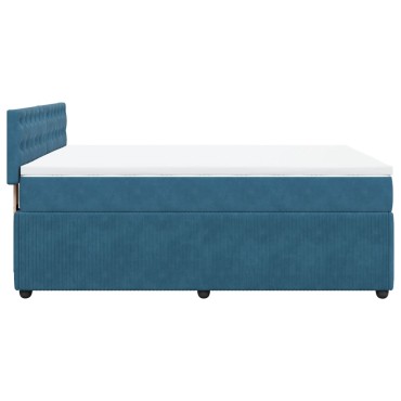 vidaXL Κρεβάτι Boxspring με Στρώμα Μπλε 160x200cm Βελούδινο 1 τεμ. - Διπλό