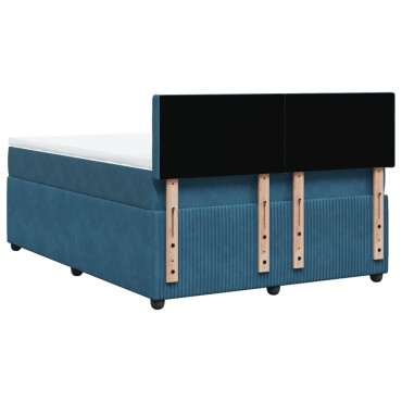 vidaXL Κρεβάτι Boxspring με Στρώμα Μπλε 160x200cm Βελούδινο 1 τεμ. - Διπλό