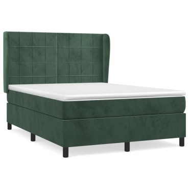 vidaXL Κρεβάτι Boxspring με Στρώμα Σκούρο Πράσινο 140x190εκ. Βελούδινο