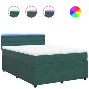 vidaXL Κρεβάτι Boxspring με Στρώμα Σκούρο Πράσινο 160x200εκ. Βελούδινο