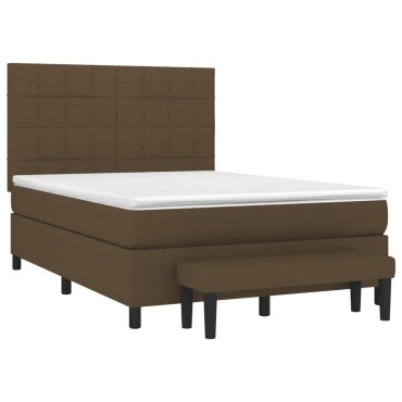 vidaXL Κρεβάτι Boxspring με Στρώμα Σκούρο Καφέ 140x200 εκ Υφασμάτινο