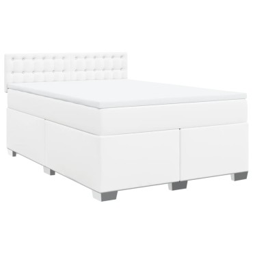 vidaXL Κρεβάτι Boxspring με Στρώμα Λευκό 160x200εκ.από Συνθετικό Δέρμα