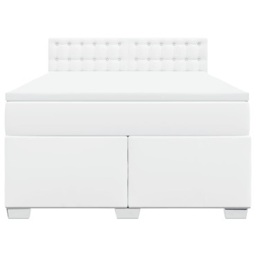 vidaXL Κρεβάτι Boxspring με Στρώμα Λευκό 160x200εκ.από Συνθετικό Δέρμα