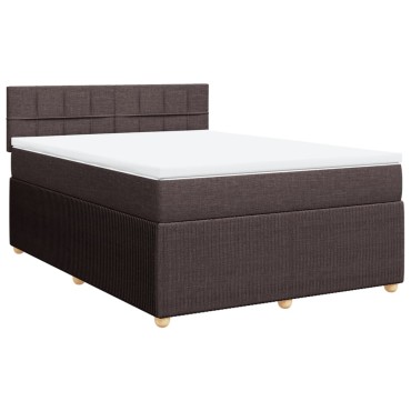 vidaXL Κρεβάτι Boxspring με Στρώμα Σκούρο Καφέ 140x200 εκ Υφασμάτινο
