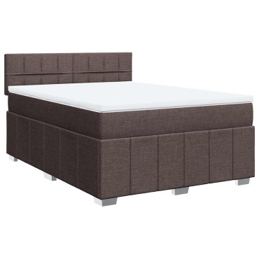 vidaXL Κρεβάτι Boxspring με Στρώμα Σκούρο Καφέ 140x200 εκ Υφασμάτινο