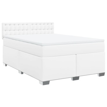 vidaXL Κρεβάτι Boxspring με Στρώμα Λευκό 160x200εκ.από Συνθετικό Δέρμα
