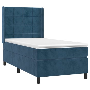 vidaXL Κρεβάτι Boxspring με Στρώμα Σκούρο Μπλε 90x200 εκ. Βελούδινο