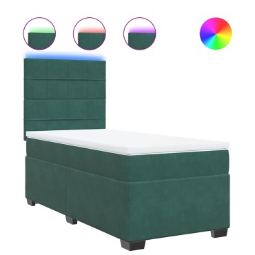 vidaXL Κρεβάτι Boxspring με Στρώμα Σκούρο Πράσινο 90x190 εκ. Βελούδινο
