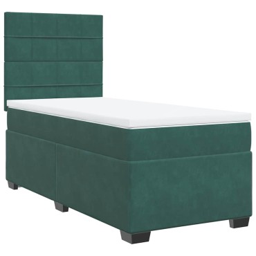 vidaXL Κρεβάτι Boxspring με Στρώμα Σκούρο Πράσινο 90x190 εκ. Βελούδινο