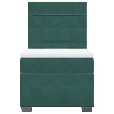 vidaXL Κρεβάτι Boxspring με Στρώμα Σκούρο Πράσινο 90x190 εκ. Βελούδινο