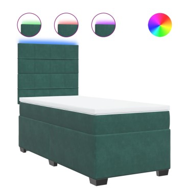 vidaXL Κρεβάτι Boxspring με Στρώμα Σκούρο Πράσινο 90x200 εκ. Βελούδινο