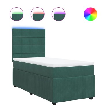 vidaXL Κρεβάτι Boxspring με Στρώμα Σκούρο Πράσινο 90x190 εκ. Βελούδινο