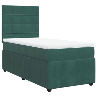 vidaXL Κρεβάτι Boxspring με Στρώμα Σκούρο Πράσινο 90x190 εκ. Βελούδινο