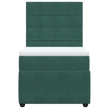 vidaXL Κρεβάτι Boxspring με Στρώμα Σκούρο Πράσινο 90x190 εκ. Βελούδινο