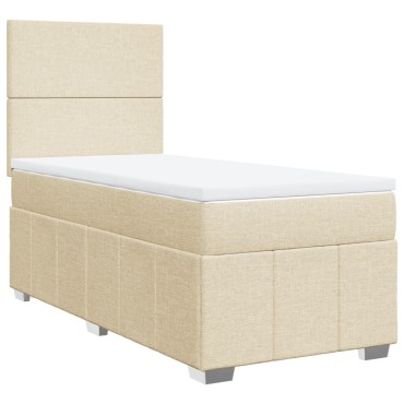 vidaXL Κρεβάτι Boxspring με Στρώμα Κρεμ 90x190 εκ.Υφασμάτινο