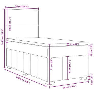 vidaXL Κρεβάτι Boxspring με Στρώμα Κρεμ 90x190 εκ.Υφασμάτινο
