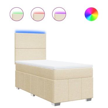 vidaXL Κρεβάτι Boxspring με Στρώμα Κρεμ 90x190 εκ.Υφασμάτινο