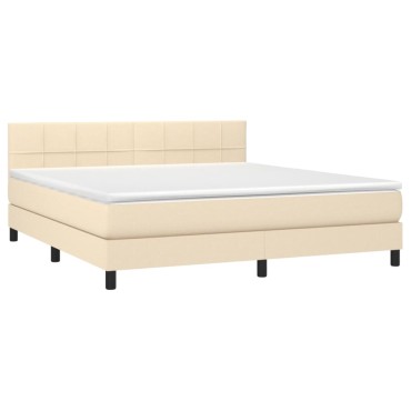 vidaXL Κρεβάτι Boxspring με Στρώμα & LED Κρεμ 160x200 εκ. Υφασμάτινο
