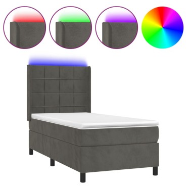 vidaXL Κρεβάτι Boxspring με Στρώμα & LED Σκ. Γκρι 80x200 εκ. Βελούδινο