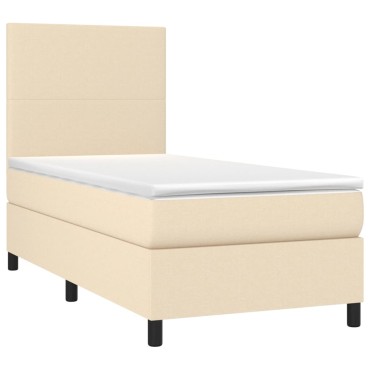 vidaXL Κρεβάτι Boxspring με Στρώμα Κρεμ 90x190 εκ.Υφασμάτινο