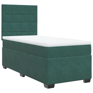 vidaXL Κρεβάτι Boxspring με Στρώμα Σκούρο Πράσινο 90x190 εκ. Βελούδινο