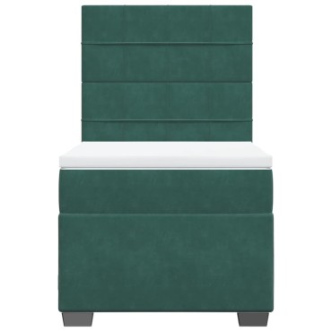 vidaXL Κρεβάτι Boxspring με Στρώμα Σκούρο Πράσινο 90x190 εκ. Βελούδινο