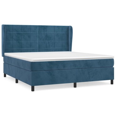 vidaXL Κρεβάτι Boxspring με Στρώμα Σκούρο Μπλε 160x200 εκ. Βελούδινο