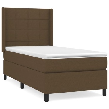 vidaXL Κρεβάτι Boxspring με Στρώμα Σκούρο Καφέ 90x200 εκ. Υφασμάτινο