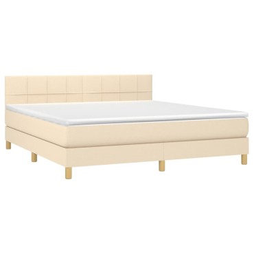 vidaXL Κρεβάτι Boxspring με Στρώμα & LED Κρεμ 160x200 εκ. Υφασμάτινο