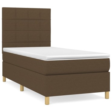 vidaXL Κρεβάτι Boxspring με Στρώμα Σκούρο Καφέ 90x200 εκ. Υφασμάτινο