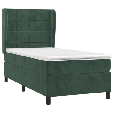 vidaXL Κρεβάτι Boxspring με Στρώμα Σκούρο Πράσινο 90x200 εκ. Βελούδινο