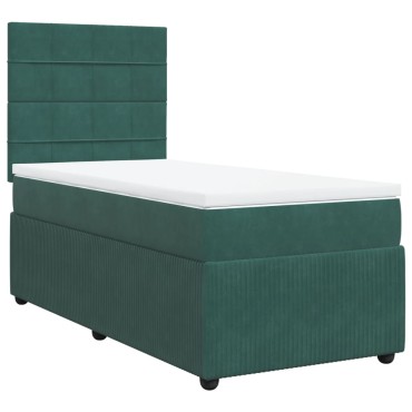 vidaXL Κρεβάτι Boxspring με Στρώμα Σκούρο Πράσινο 90x190 εκ. Βελούδινο