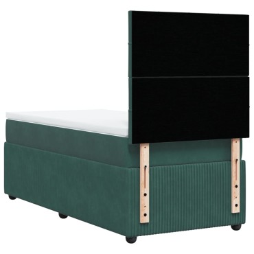 vidaXL Κρεβάτι Boxspring με Στρώμα Σκούρο Πράσινο 90x190 εκ. Βελούδινο