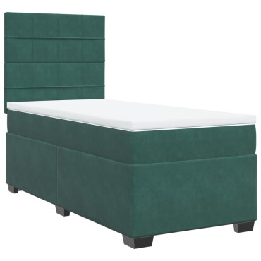 vidaXL Κρεβάτι Boxspring με Στρώμα Σκούρο Πράσινο 90x200 εκ. Βελούδινο