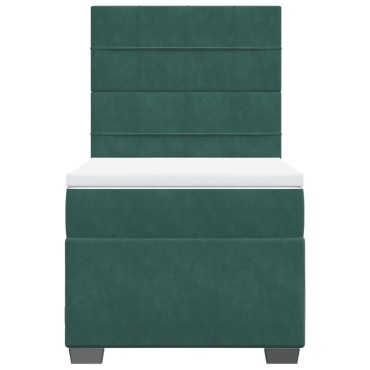 vidaXL Κρεβάτι Boxspring με Στρώμα Σκούρο Πράσινο 90x200 εκ. Βελούδινο