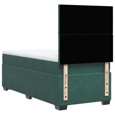 vidaXL Κρεβάτι Boxspring με Στρώμα Σκούρο Πράσινο 90x200 εκ. Βελούδινο