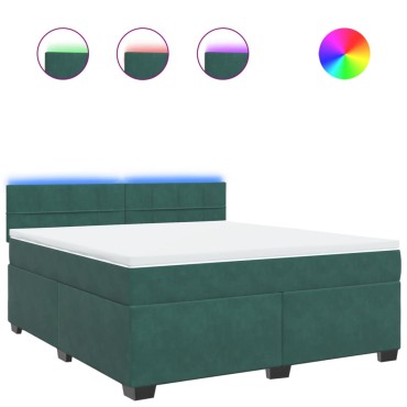 vidaXL Κρεβάτι Boxspring με Στρώμα Σκούρο Πράσινο 180x200εκ. Βελούδινο