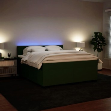 vidaXL Κρεβάτι Boxspring με Στρώμα Σκούρο Πράσινο 180x200εκ. Βελούδινο