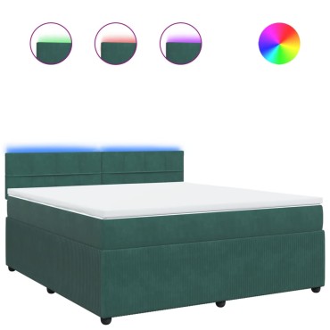 vidaXL Κρεβάτι Boxspring με Στρώμα Σκούρο Πράσινο 180x200εκ. Βελούδινο