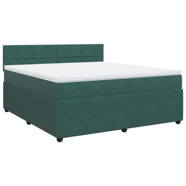 vidaXL Κρεβάτι Boxspring με Στρώμα Σκούρο Πράσινο 180x200εκ. Βελούδινο