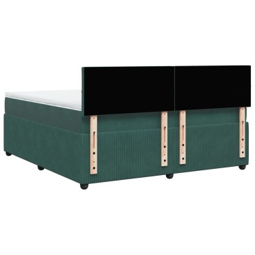 vidaXL Κρεβάτι Boxspring με Στρώμα Σκούρο Πράσινο 180x200εκ. Βελούδινο