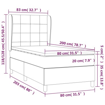 vidaXL Κρεβάτι Boxspring με Στρώμα Σκούρο Γκρι 80x200 εκ. Βελούδινο