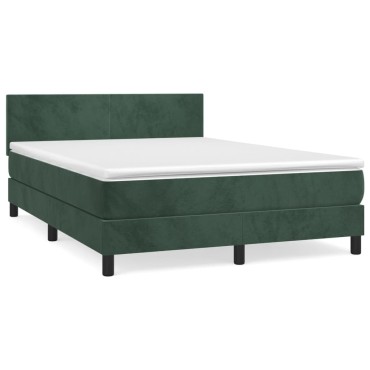 vidaXL Κρεβάτι Boxspring με Στρώμα Σκούρο Πράσινο 140x200εκ. Βελούδινο