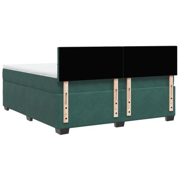 vidaXL Κρεβάτι Boxspring με Στρώμα Σκούρο Πράσινο 180x200εκ. Βελούδινο