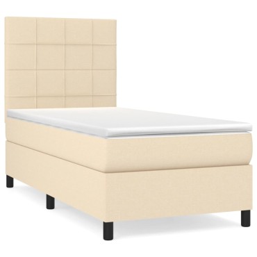 vidaXL Κρεβάτι Boxspring με Στρώμα Κρεμ 80 x 200 εκ. Υφασμάτινο